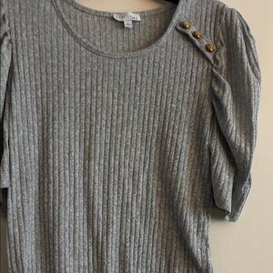 Gray Long Sleeve Top with Button Detail